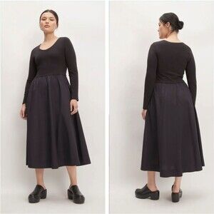 Everlane The Long-Sleeve Supima Cotton Jersey Riviera Dress Black Maxi Sz S